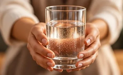 Hände halten ein Glas Wasser